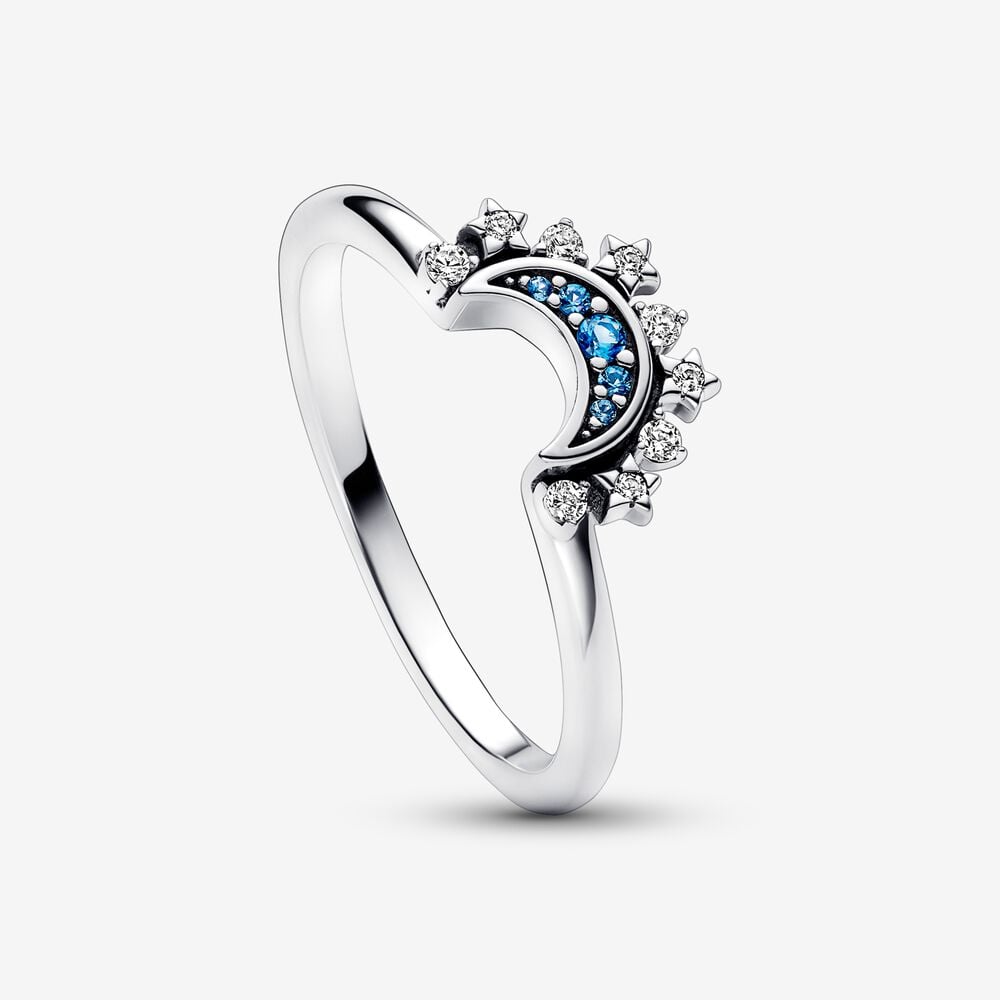 Anel da Lua Cintilante Azul Celestial